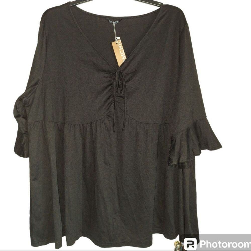 Bloomchic 3X Supersoft Essentials Deep V Neck Ruched T-Shirt w/ Flutter Sleeves